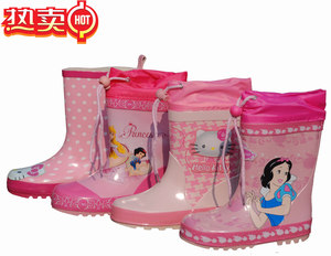 新品女童全橡胶雨鞋女孩卡通公主儿童收口雨靴水鞋套鞋免邮
