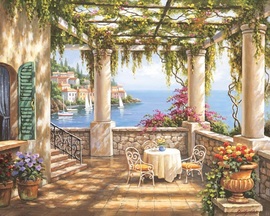 手绘中地海风景客厅手绘装饰画，葡萄园花园风景无框欣美画店油画