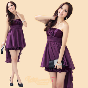 抹胸燕尾玫瑰花CD变装大码连衣裙 派对小礼服