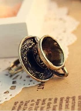 jz0297欧美外贸复古咖啡杯戒指