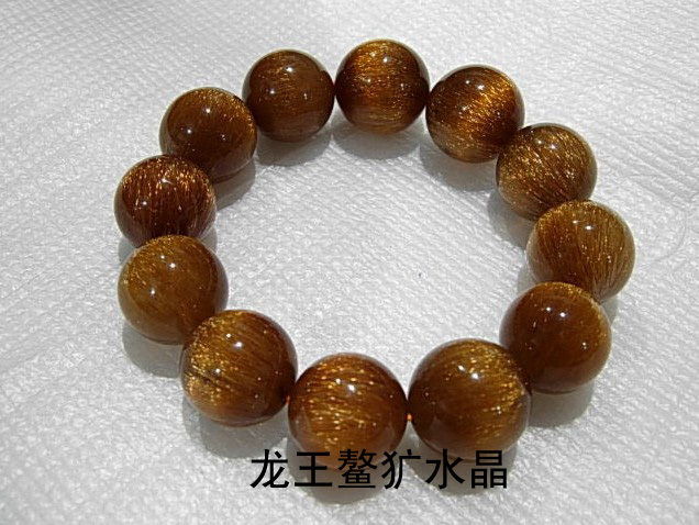 龙王鳌犷水晶天然铜发晶顺发猫眼手链 18mm 92克