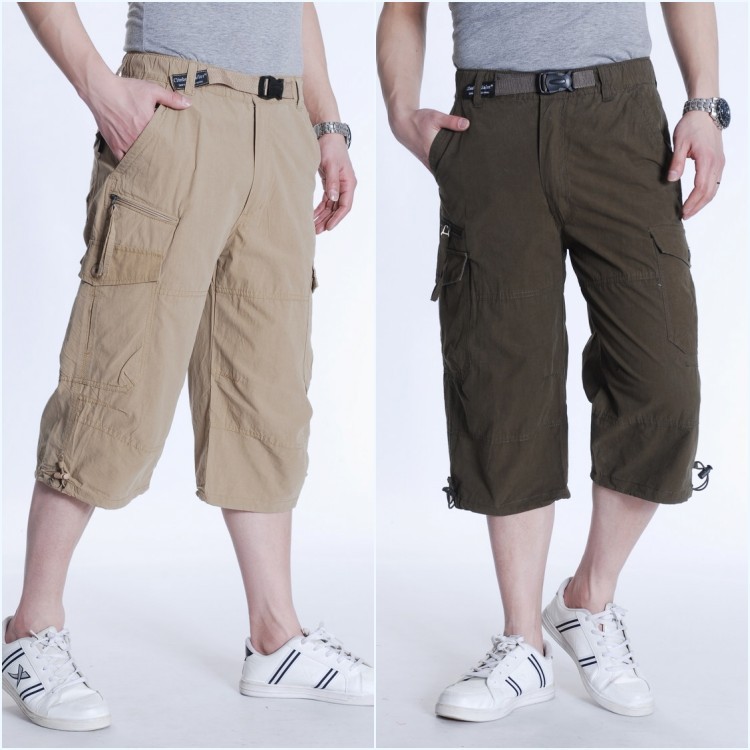 户外多功能多袋工装裤宽松大码男装七分裤短裤可束腿肥佬休闲中裤
