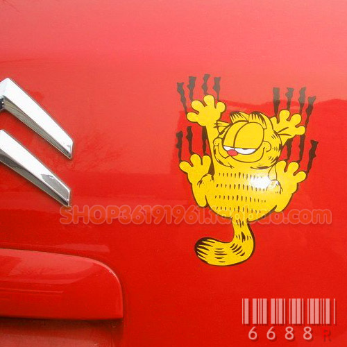 [6688R-车贴]反光卡通贴纸-抓不稳的咖菲猫-抓印抓痕遮痕小贴反光