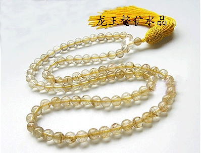 龙王鳌犷水晶天然金发晶108粒颈饰