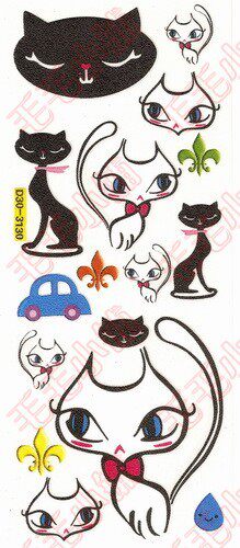 货号:d30-3130 [黑白猫]彩绘贴画|双面贴|玻璃贴|手机贴|卡通贴