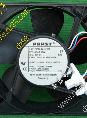 PAPST 5214N/9HHI 27V 480MA 13W滚珠轴承温控风扇 12738风机