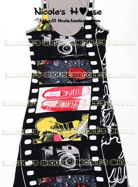 怀旧胶片 弹力 背心裙