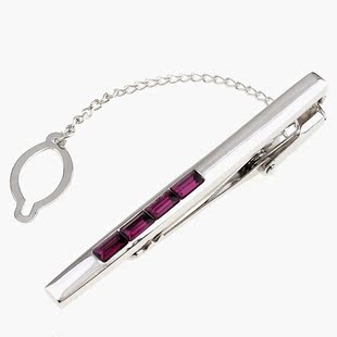 斯巴达 魅惑紫 人造水晶*4 电镀白金 领带夹领夹 男士男式