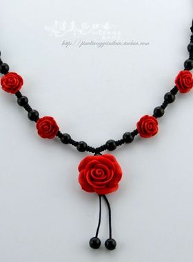 民族风短款新娘朱砂大红色项链