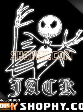 汽车踏板车贴纸3M反光贴00963JACK圣诞惊魂夜16CM