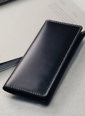 原创黑色长款手工钱包 头层牛皮真皮定制 慢工细活slow