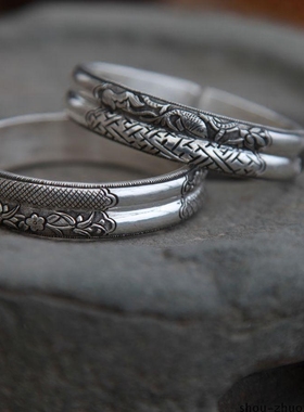 抱朴079-S999足银纯手工双轨手镯·六锻锦（一对共十二锻锦）