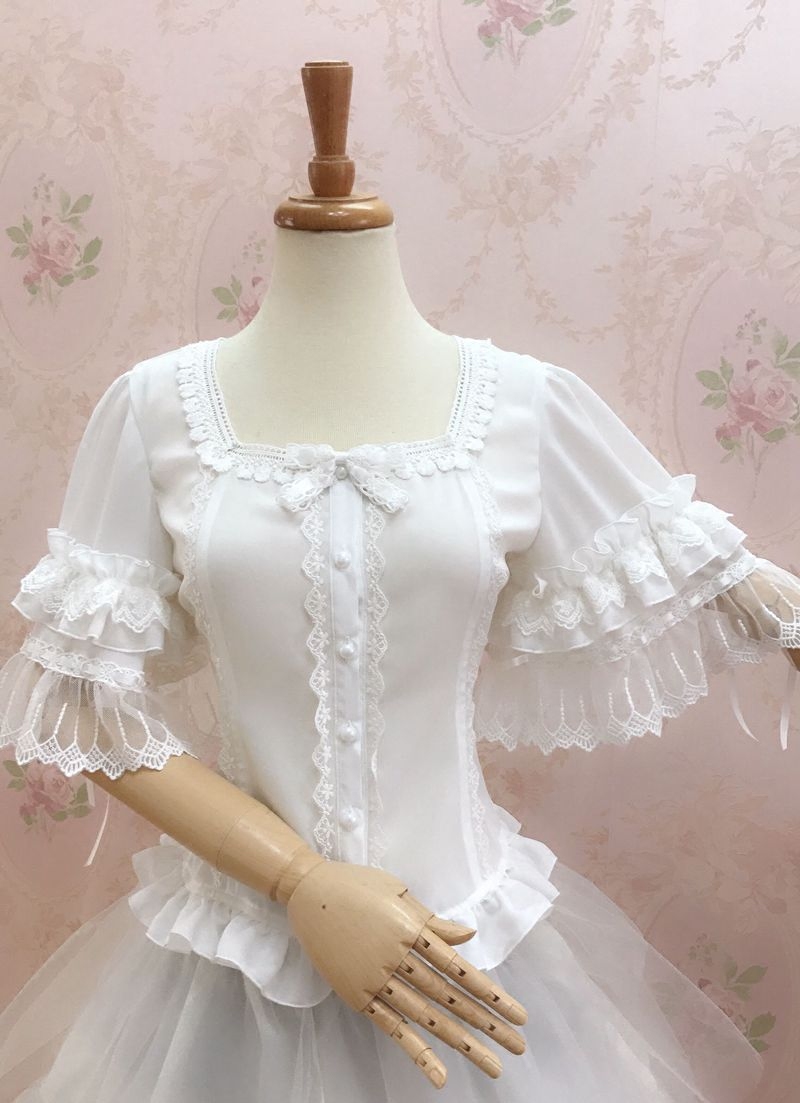 原创伊丽娅春夏新款洋装LOLITA方领雪纺蕾丝姬袖短袖衬衫|ruв категории Женская одежда, рубашка - от Buy2taobao.com для оказания профессиональной услуги покупки агента Taobao