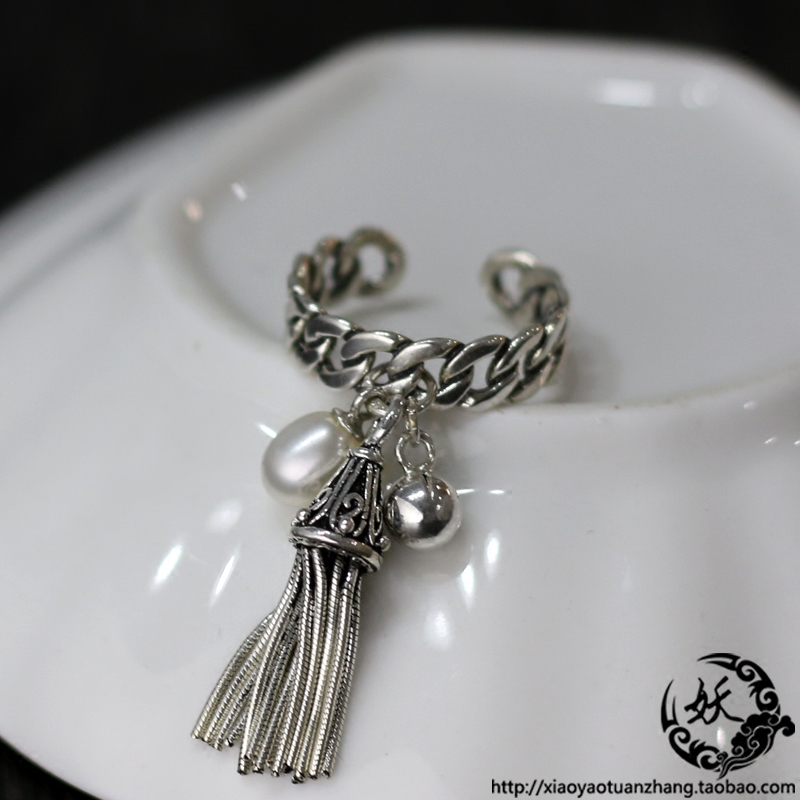 925纯银戒指食指戒原创流苏铃铛