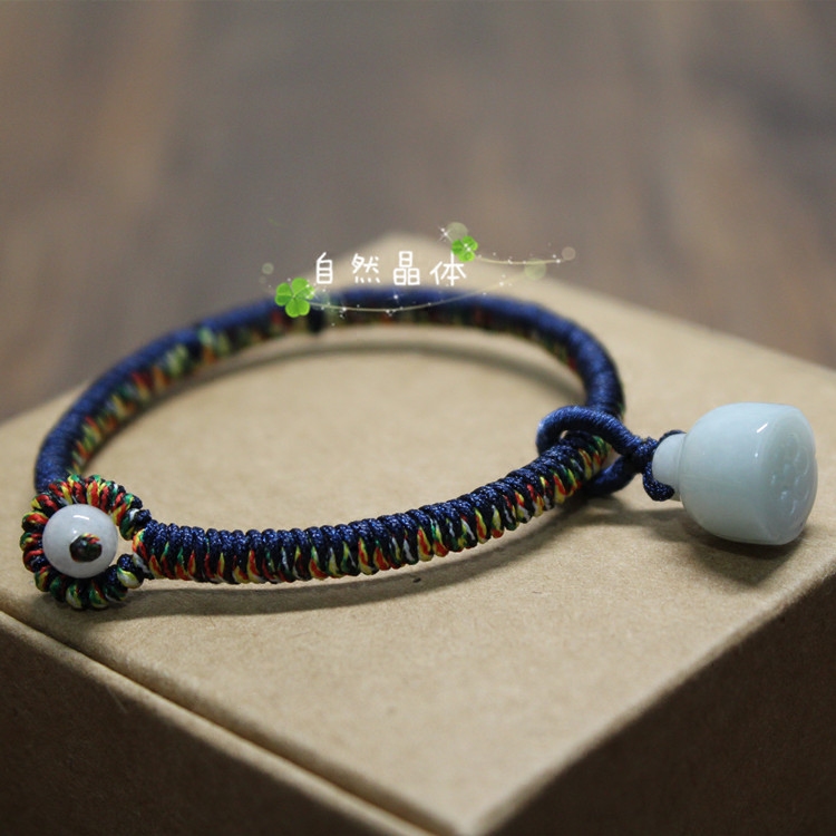 手工编织红绳手链 天然缅甸翡翠莲蓬玉石手链手绳本命年编织饰品