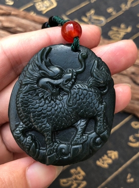 天然和田玉麒麟项链证书吊坠
