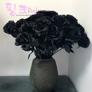 家居装饰仿真花假花绢花个性时尚单枝黑色玫瑰黑美人处理