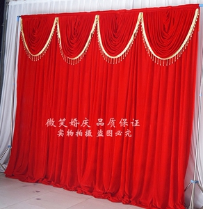 2018新款金丝绒婚庆道具背景纱幔大红布幔帷幔舞台背景结婚布幔