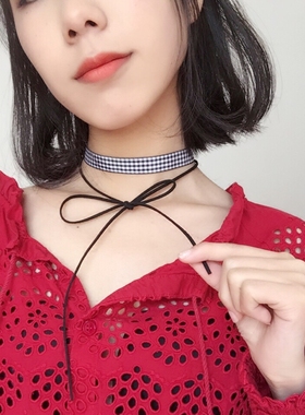 choker手工制作黑白格子锁骨链