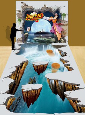 中秋节3d立体画墙画定制 传统节日活动3d墙地画设计 中秋3d画制作