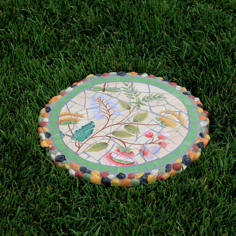 别墅庭院装饰品摆件户外花园踏板汀步石创意手绘陶瓷马赛克脚踏石