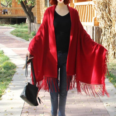 大牌气三面针织长穗山羊绒围巾