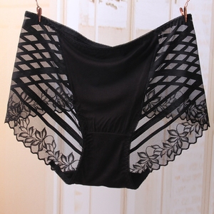 大码内裤女胖mm蕾丝内裤高腰薄胖妹妹中腰女士性感网纱透明三角裤