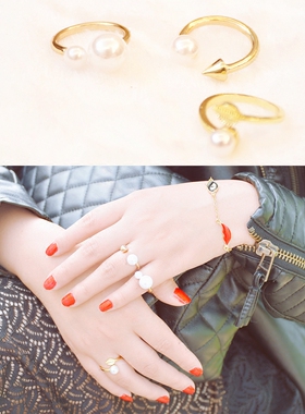 极简珍珠翅膀树叶子戒指关节情侣