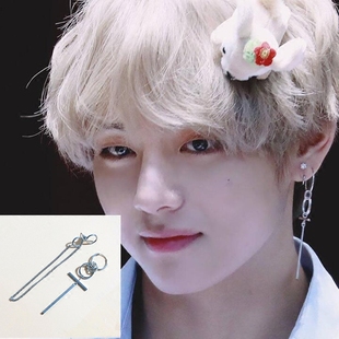 防弹少年团BTS金泰亨泰泰V同款耳钉DNA耳环韩国简约耳圈潮男女