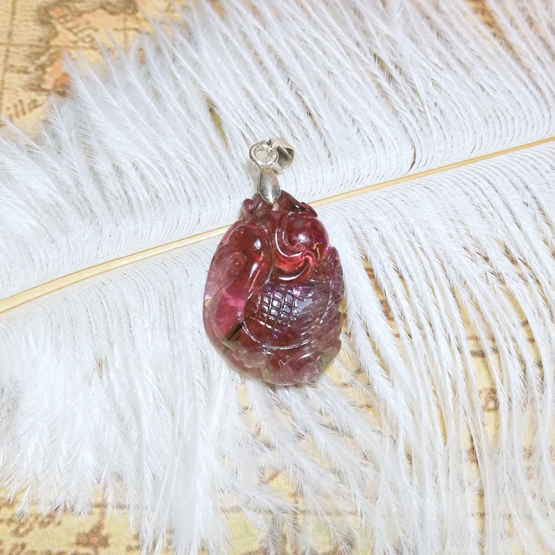 天然巴西进口红碧玺吊坠精雕母子情深鸭子妈妈鸭宝宝寿桃福寿安康