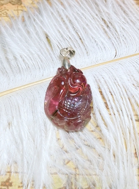 天然巴西精雕鸭子福寿红碧玺吊坠