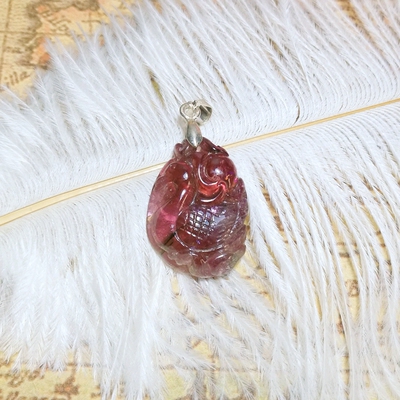 天然巴西精雕鸭子福寿红碧玺吊坠