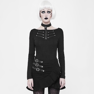 ╋魔叹╋PUNK RAVE 蒸汽朋克Steam哥特GOTHIC皮脖套长袖T恤 OT528