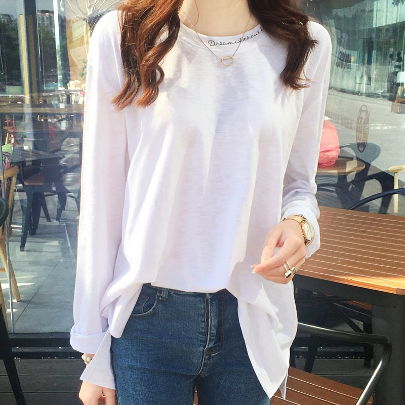 韩国东大门宽松女t恤韩版2025春秋新款长袖纯棉刺绣字母打底衫潮