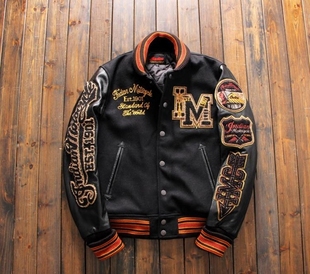 棒球夹克印第安复古 子机车衣男款 早备货 人手一件贴布绣牛皮袖