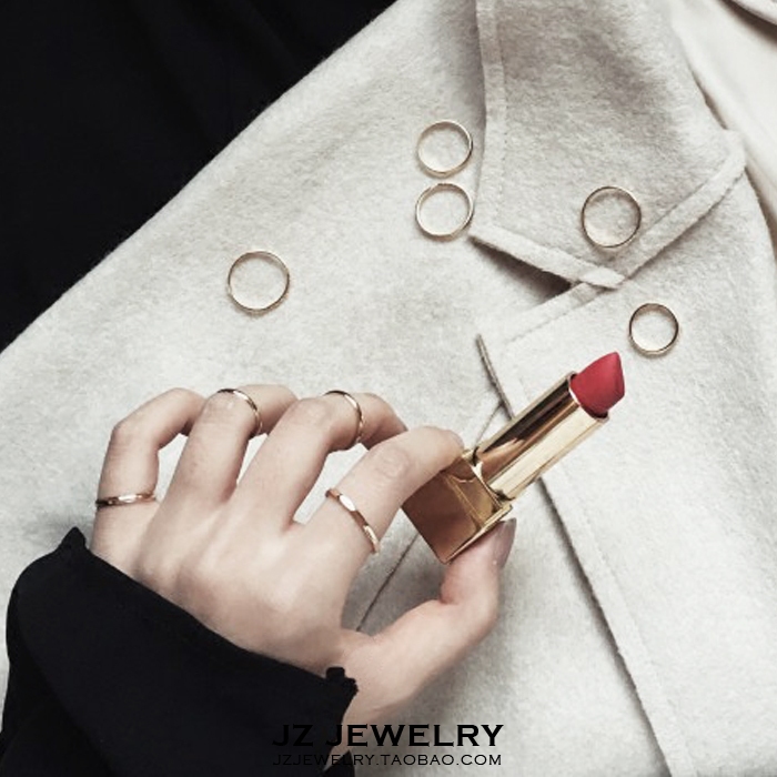 JZ Ring 欧美简约ins风指环 韩国光面超细麻花潮个性十件套戒指女