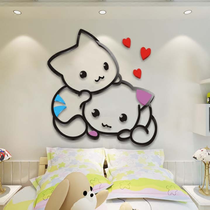 可爱小猫亚克力3D立体墙贴 儿童房卧室床头贴画幼儿园墙面装饰品图片