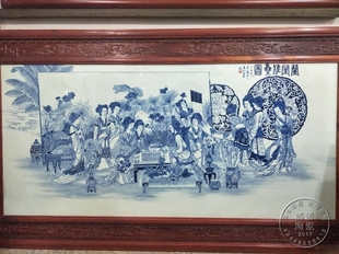 景德镇陶瓷瓷板画壁画中式 名家手绘仿古青花人物仕女图大瓷板画