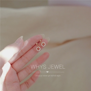 whys 14k包金氣質(zhì)圓環(huán)耳釘無耳洞耳夾純銀耳釘超閃 鉆圈精致耳環(huán)
