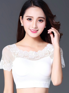 半身半截百搭网纱蕾丝莫代尔短款打底衫罩衫长袖内搭t恤女短袖夏