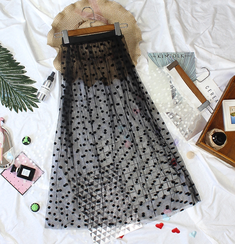 透视网纱裙半身裙波点长裙高腰A字ins2019新款女春夏单层外搭罩裙|ruв категории Женская одежда, юбка - от Buy2taobao.com для оказания профессиональной услуги покупки агента Taobao