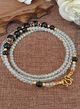 天然4毫米白水晶镀彩金色唐卡项链泰国佛牌毛衣挂链可定制款式