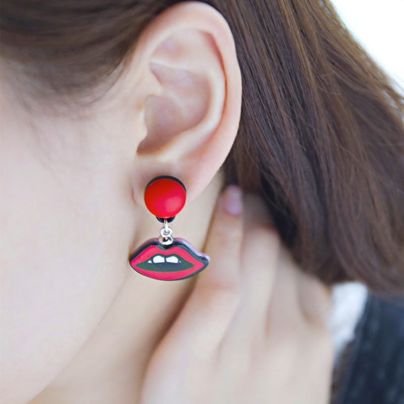 限时折扣#韩国grain de beaute/aznavour性感红唇小鸡樱桃耳钉