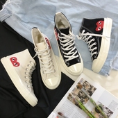 头港风复古帆布鞋 黑色爱心时尚 休闲百搭ins学院情侣ulzzang亮光鞋