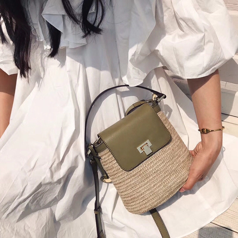 2019夏季新款ins草编包水桶包沙滩包盖头包潮女手提单肩斜挎女包|msdalam kategori Beg kulit/wanita/beg lelaki, beg Ms. - dari Buy2taobao.com untuk memberikan perkhidmatan ejen Taobao profesional membeli