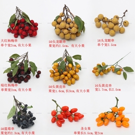 仿真水果假蔬菜食品模型，摄影道具仿真龙眼，杨梅黄皮篮莓圣女果串