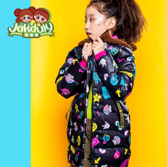 JAKDULY杰克丹尼女中童可爱羊羔毛帽子卡通印花中长羽绒服DJ6060|ruв категории Детская одежда, вниз одежды/перо вкладыш, куртка - от Buy2taobao.com для оказания профессиональной услуги покупки агента Taobao