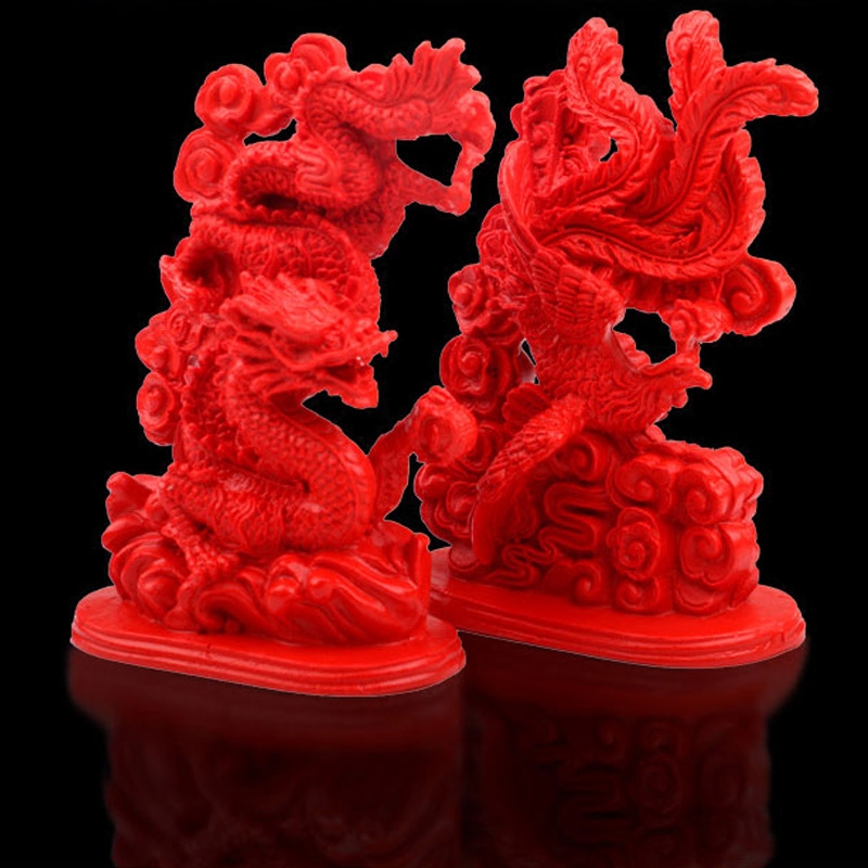 台湾原色朱砂龙凤凰摆件朱砂生肖龙凤摆件办公用品摆件送证书