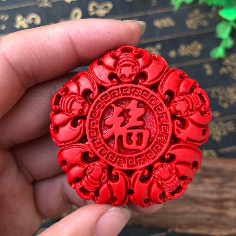 台湾朱砂五福临门吊坠转运护身中国红朱砂蝙蝠牌项链送证书