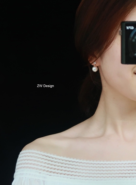 白色珍珠 韩国Chic短款锆石豆豆s925耳钉耳环耳饰女轻奢正圆